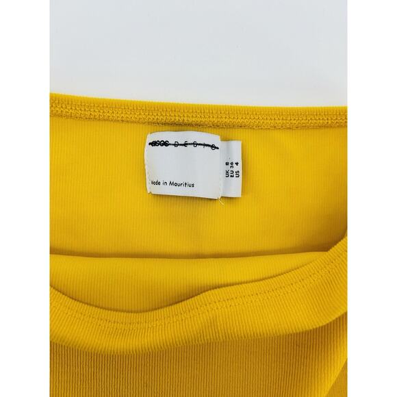 ASOS DESIGN Crossover Rib Halter Bodysuit in Yellow - Picture 5 of 5